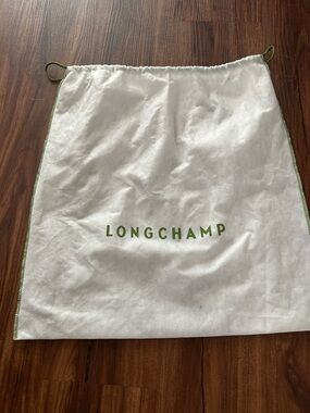 Longchamp White Drawstring Dust Bag with Green Logo